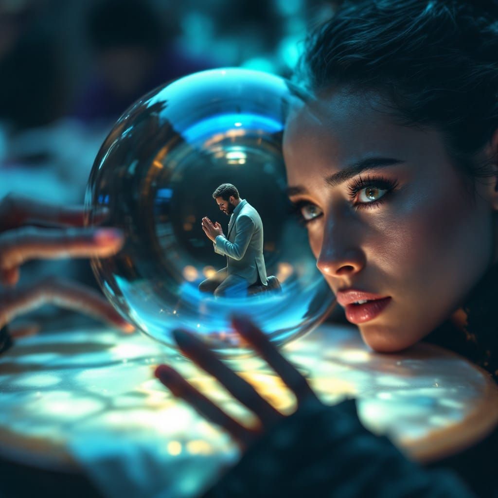 Surreal Bubble Man Observed in Hyperrealistic Style