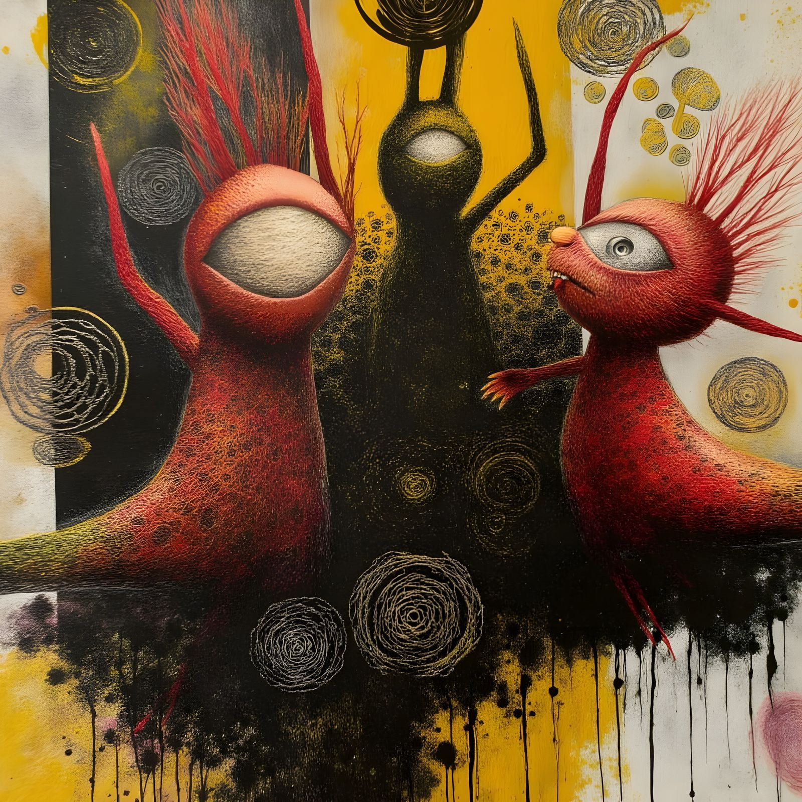 Whimsical Surreal Critters Celebrate With Golden Fire Dances