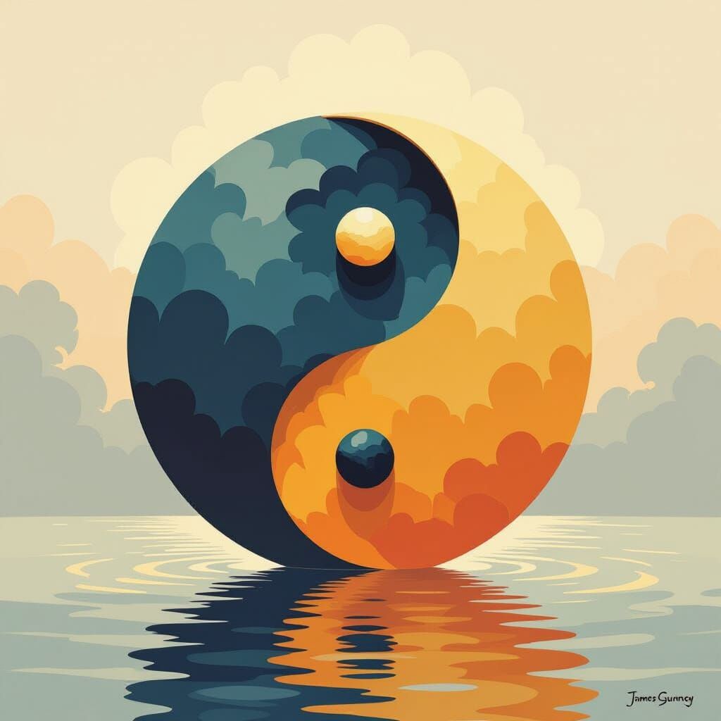 Yin and Yang Symbol as Impressionist Oil Painting