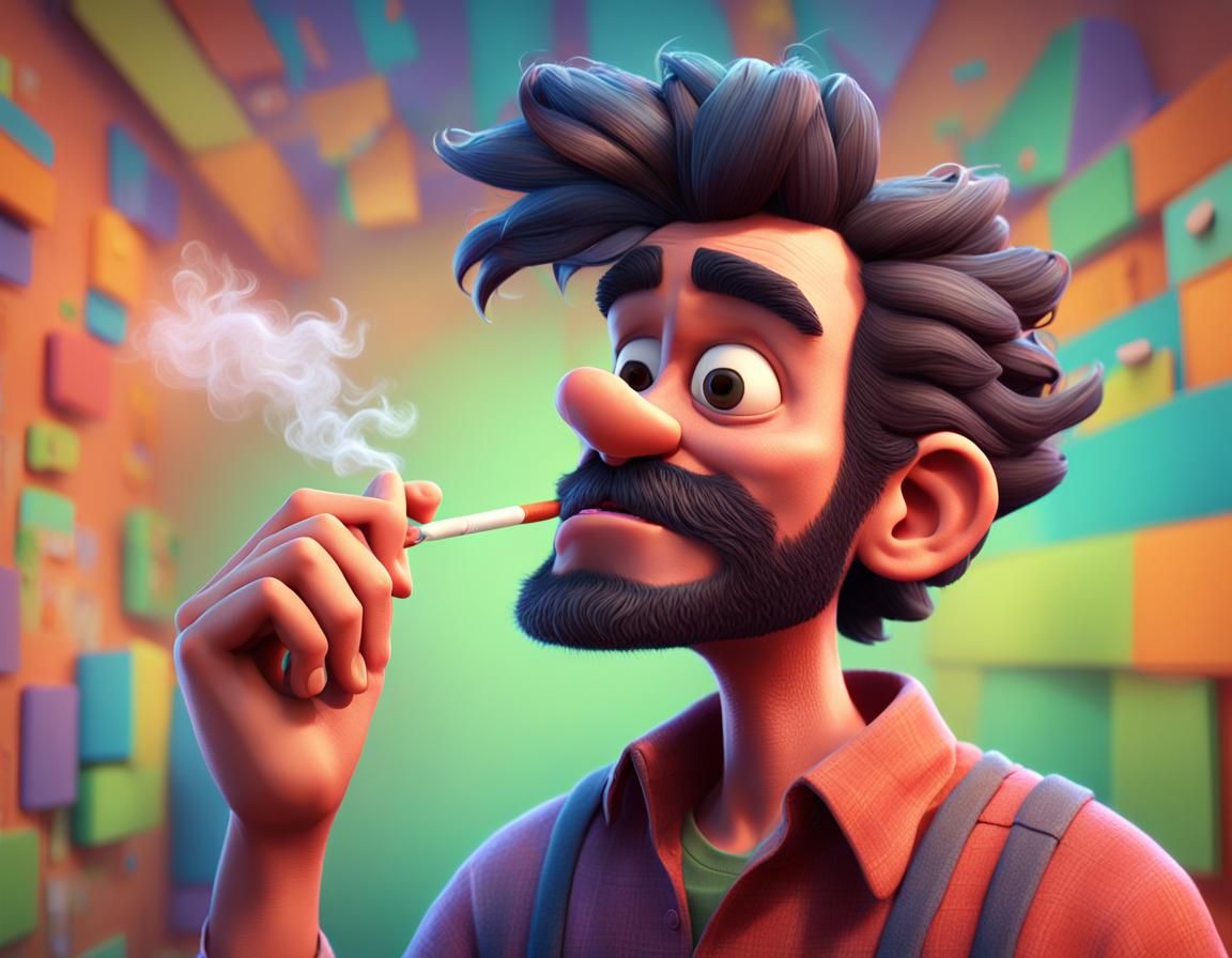 Man Smoking Cigarette in Pixar Style 3D Render