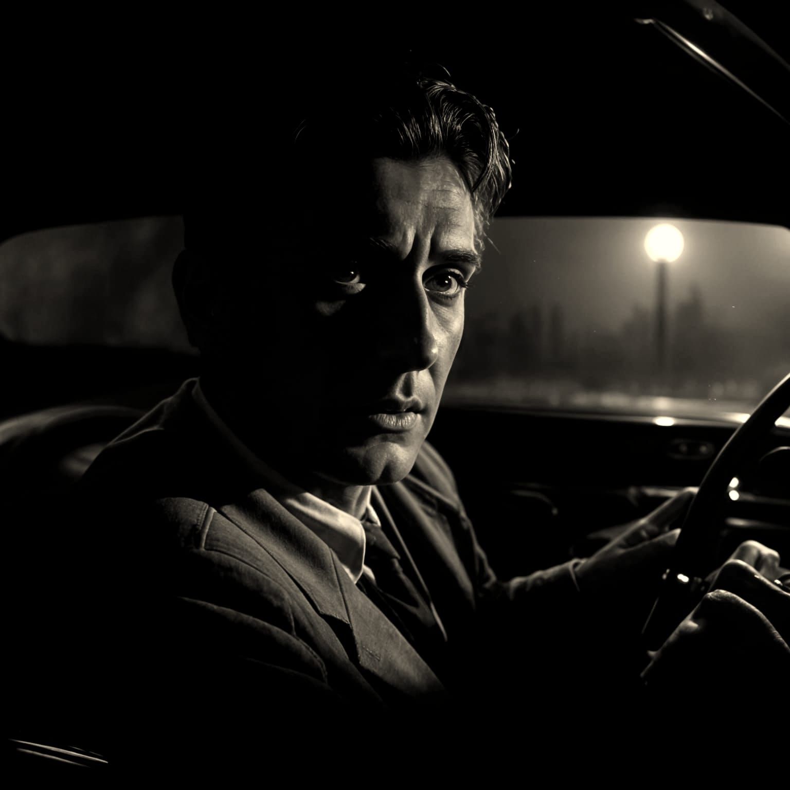 Noir Photograph of Stolen Car on Dark Night