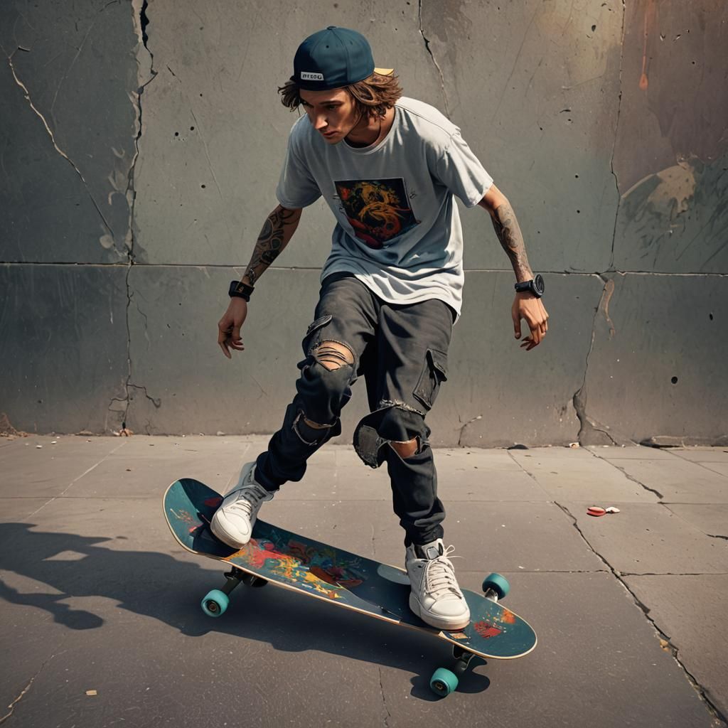 Skateboarder with Broken Leg: Detailed Matte Painting