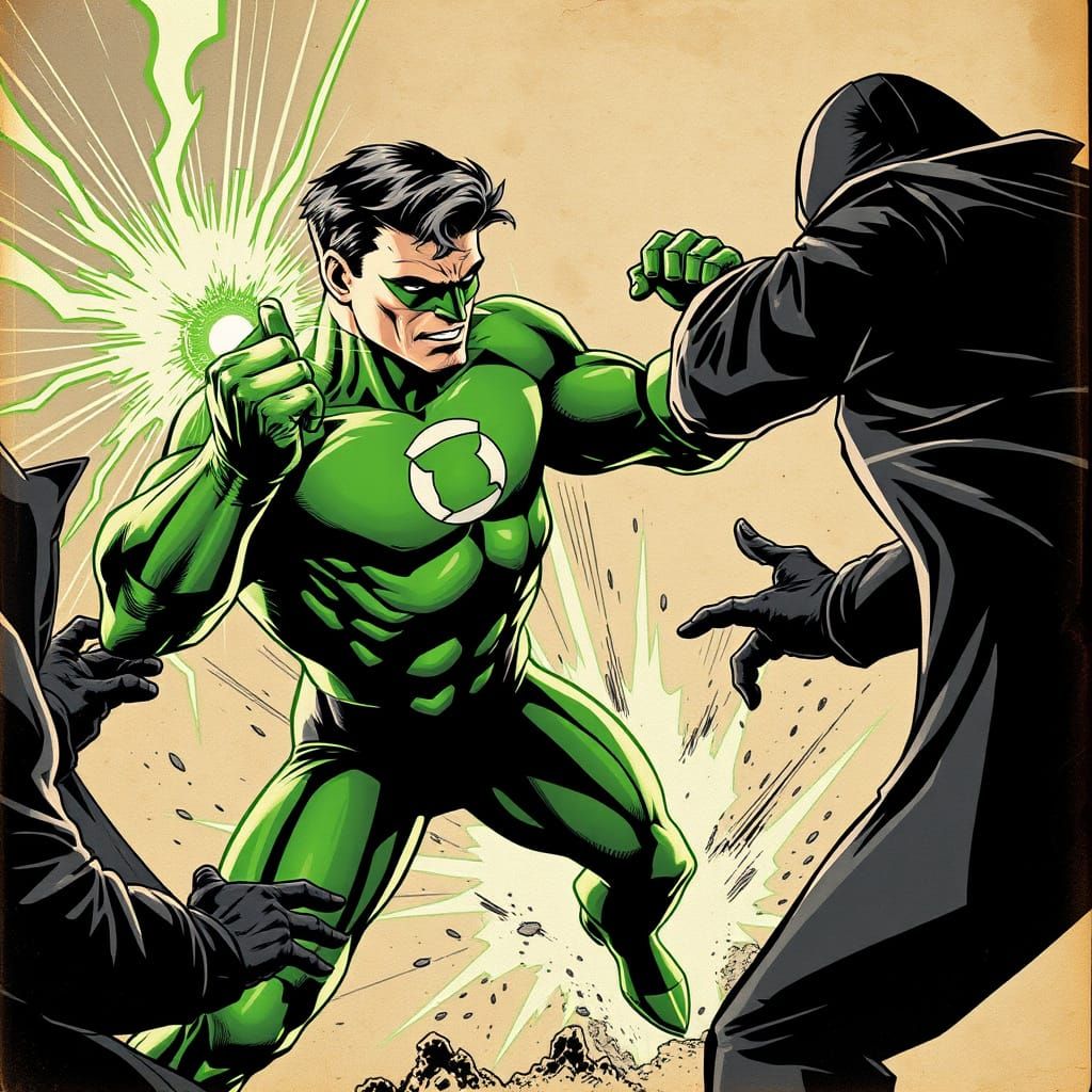 Green Lantern Fist Fights Sinestro Corps in Vintage Comic St...