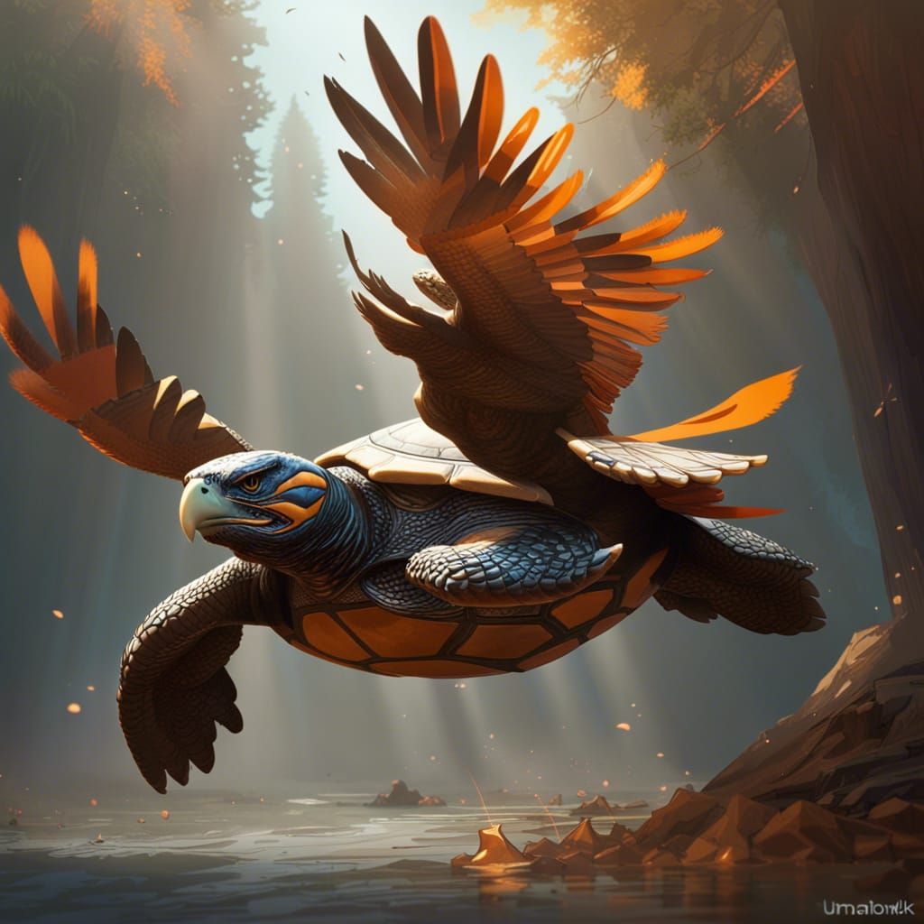 Turtle and Eagle Flight: Hyperdetailed Concept Art