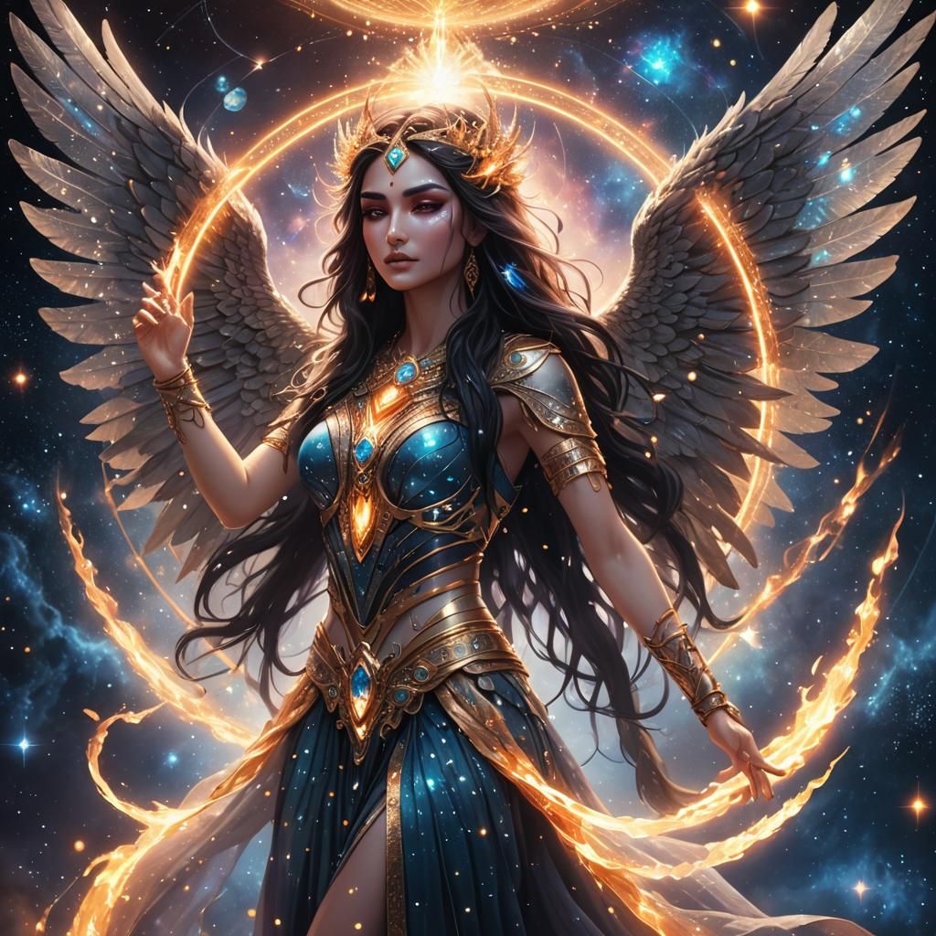 Goddess Saraya with Crystal Wings in Cosmic Light