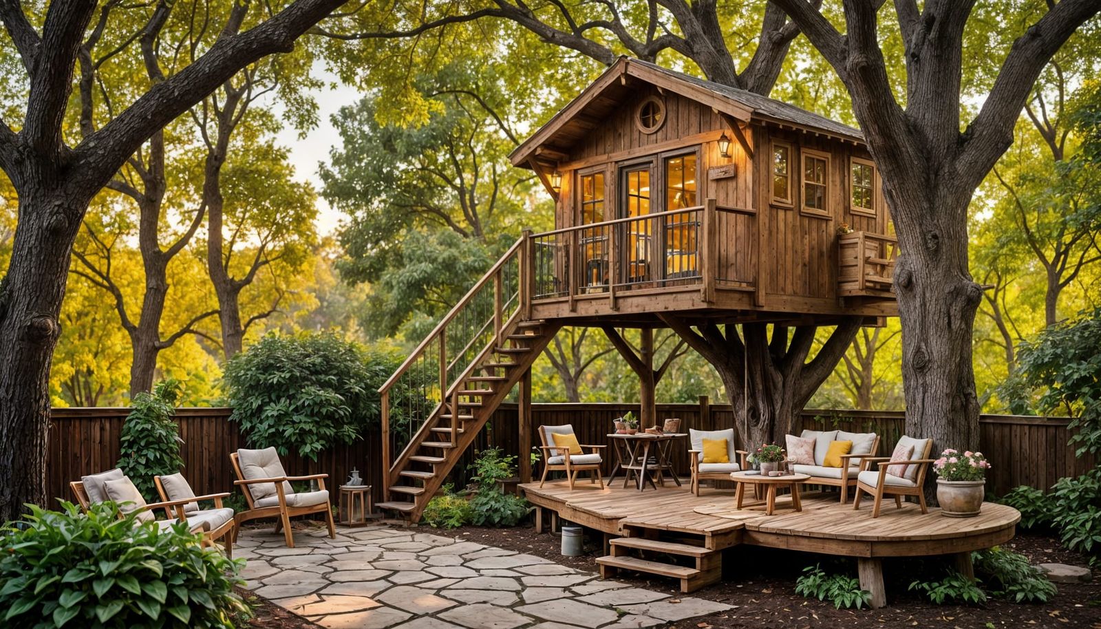 Cozy Treehouse Hideaway at Golden Hour