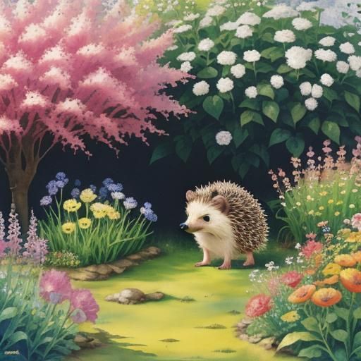 Hedgehog in Garden: Watercolor Storybook Illustration