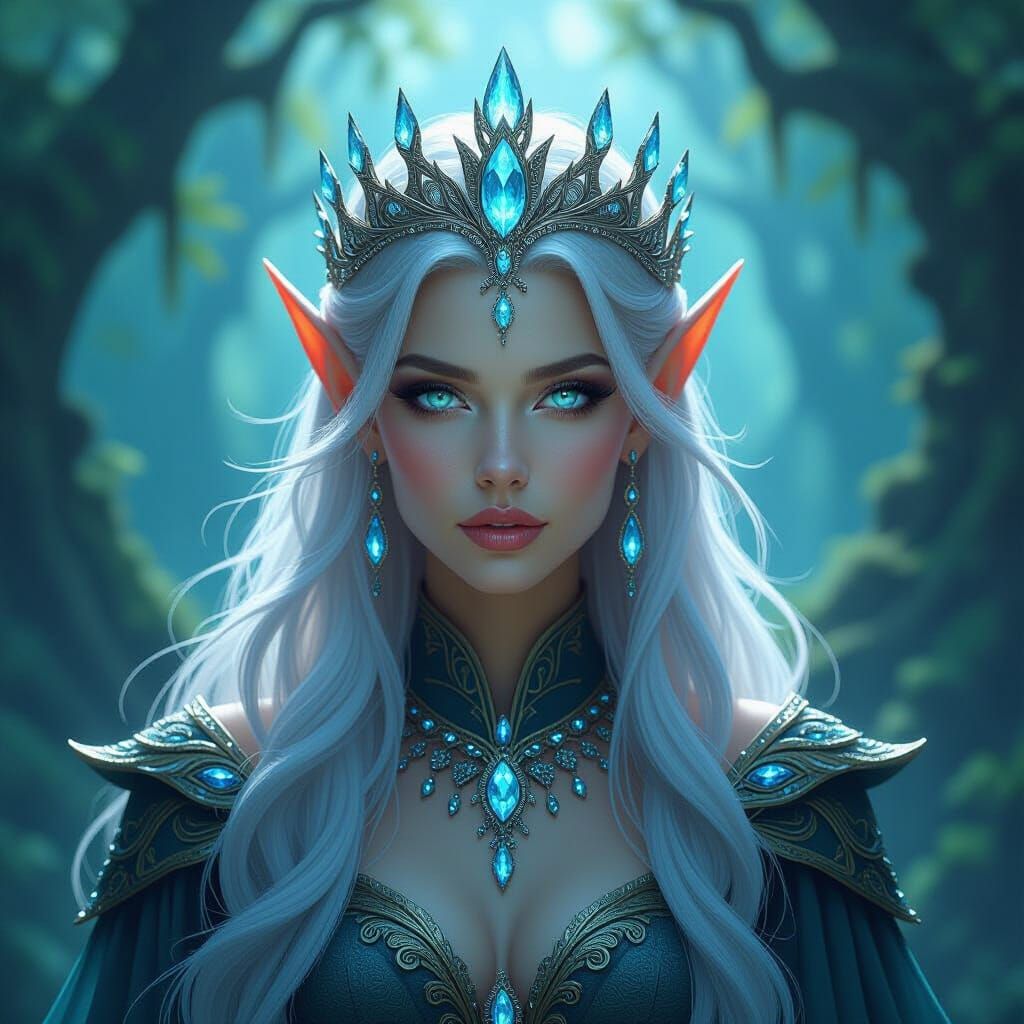 Elven Queen in Mystical Forest Digital Painting