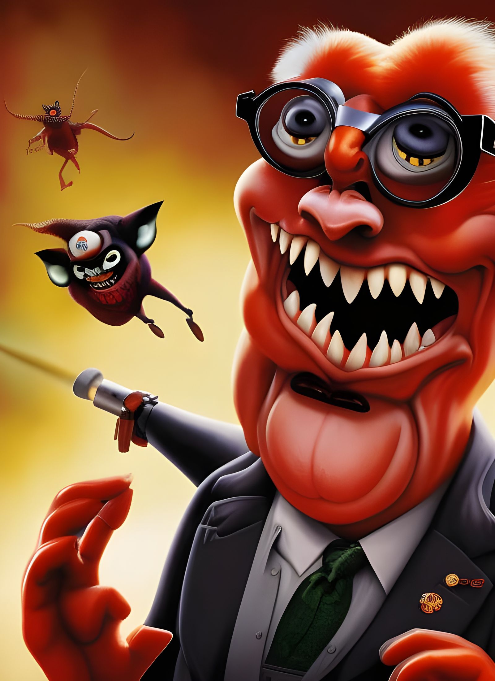 Menacing Mayor Caricature in Pixar Animation Style