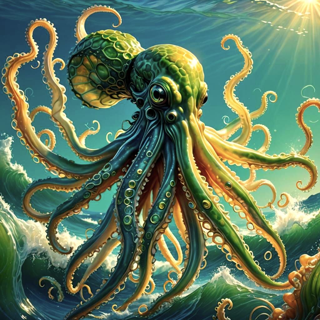 Hyperrealistic Hand-Drawn Squid Splash Art