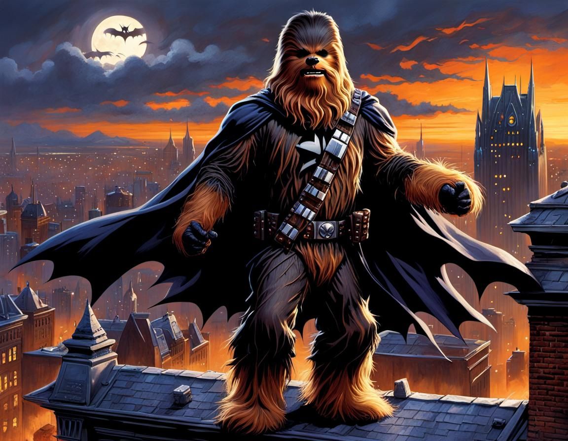 Batman Chewbacca Fusion on Gotham Roofs