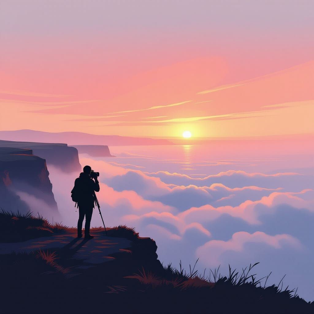 Photographer at Dawn: Painterly Impressionistic Style