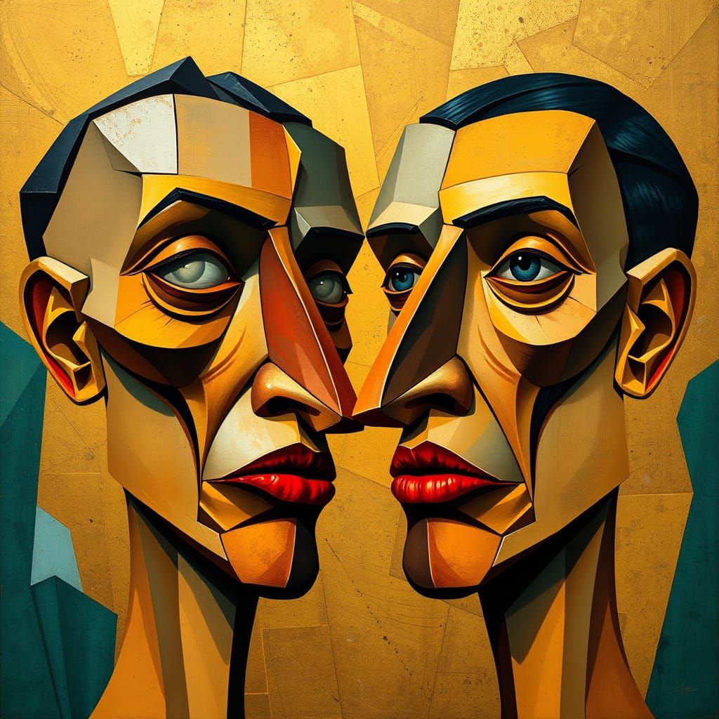 Surreal Dialogue: Fragmented Figures in Dalí-Picasso Style