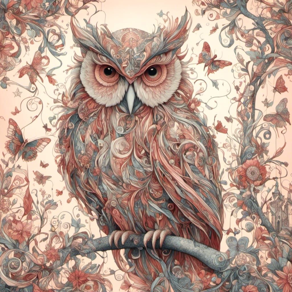 Whimsical Fencer: An Owl's Fencing Match