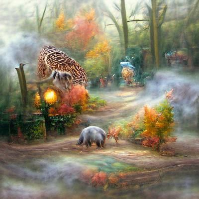 Autumnal Woodland Animals in Ethereal Fantasy Mist