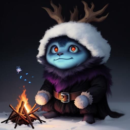 Whimsical Wooly Creature Toasts Marshmallows in Tundra