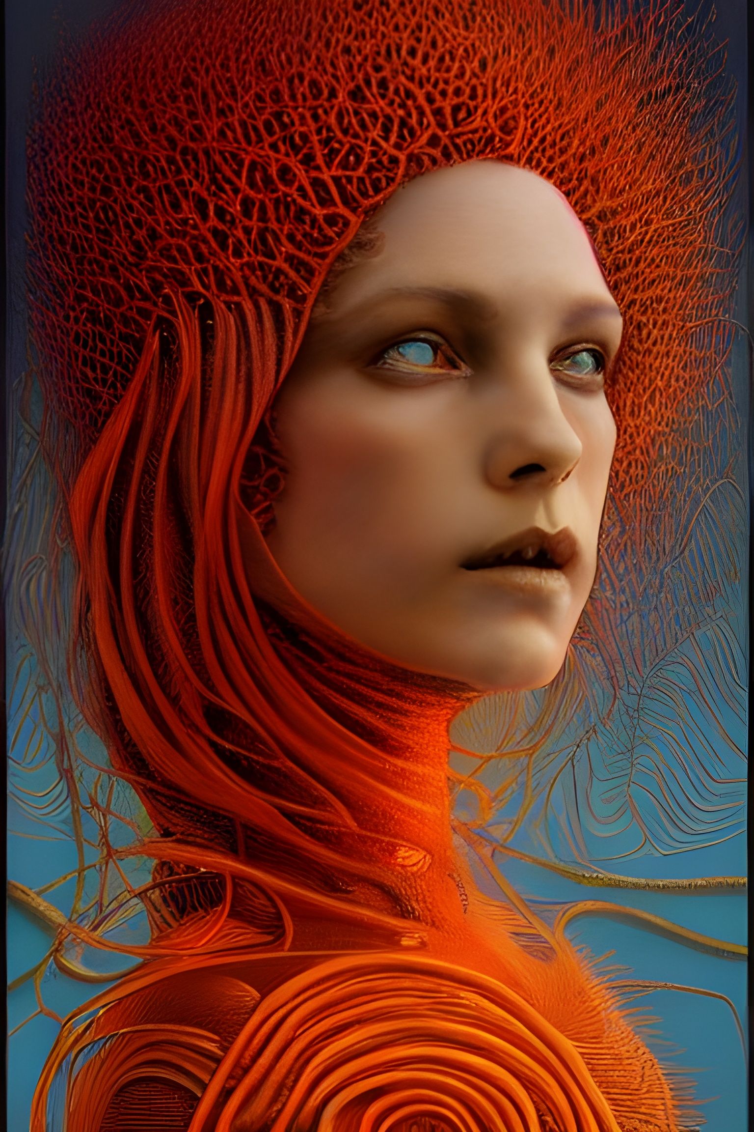 Dystopian Art Nouveau Goddess in Hyperreal Style