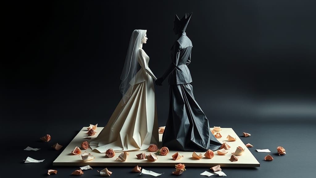 Origami Bride and Groom Wedding Tableau