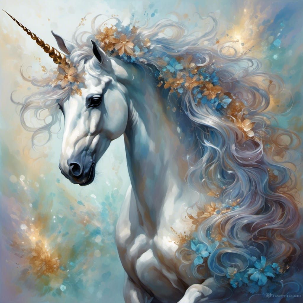 Ethereal Iridescent Unicorn in a Fantasy Landscape