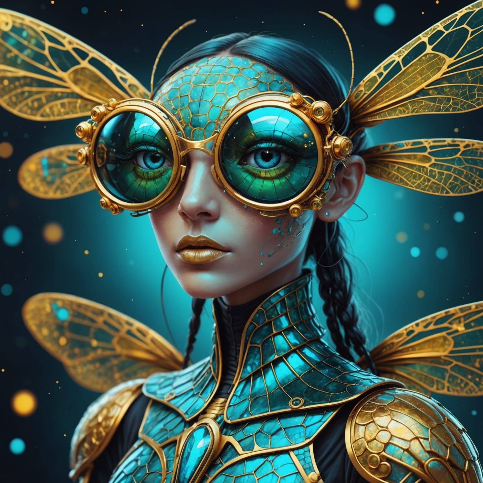 Humanoid Dragonfly with Astral Wings: Holographic Illustrati...
