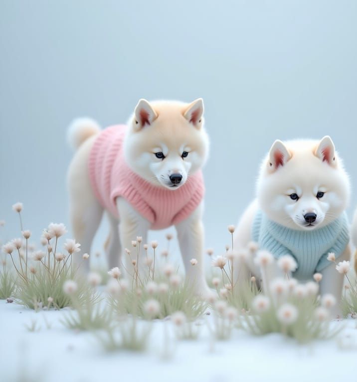 Adorable Samoyed Puppies in Whimsical Meadow