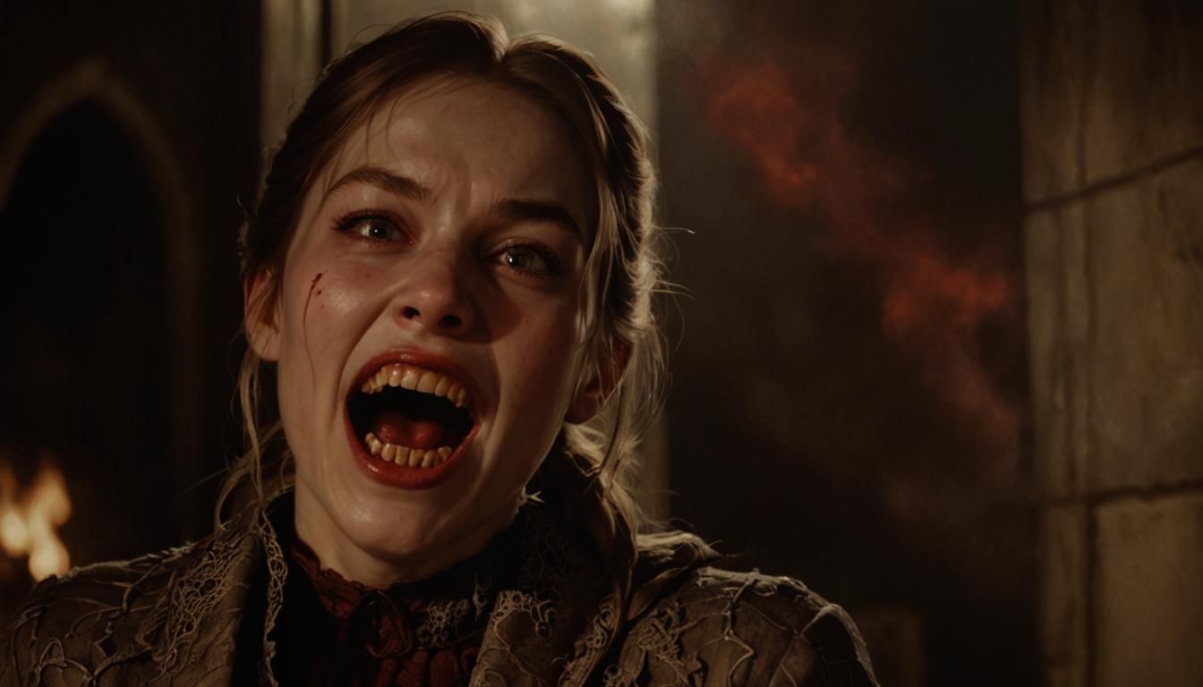 Gwen Stacy Vampire Portrait in Gothic Oil Style