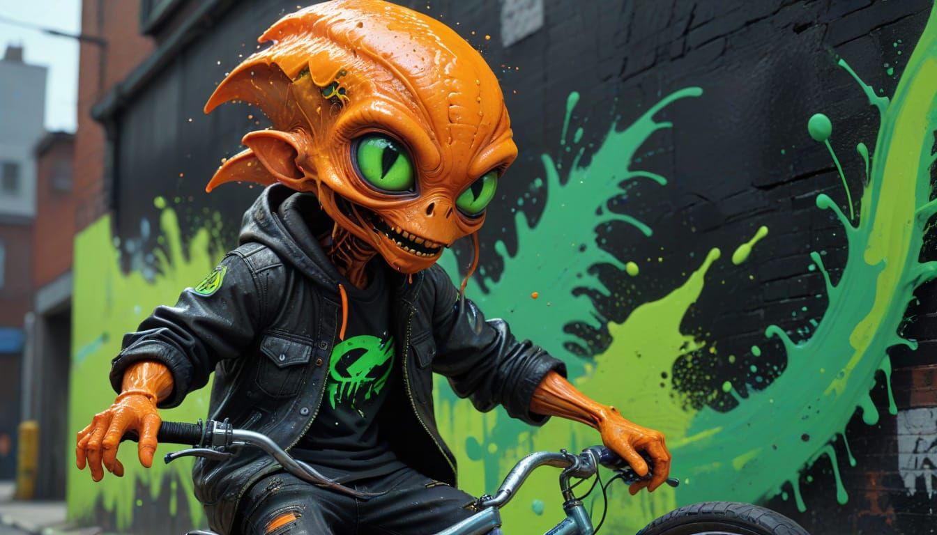 Neon Alien BMX Rider in Graffiti Skatepark