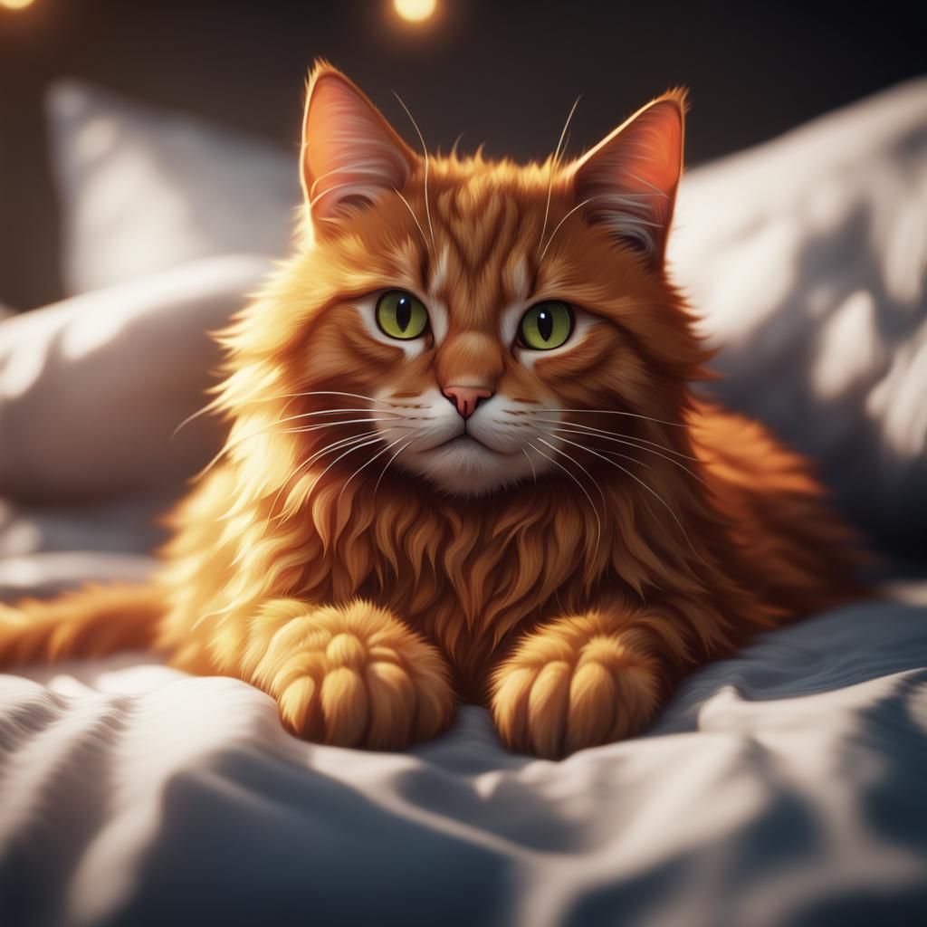 Ginger Kitten on Bed: Detailed Matte Painting