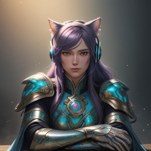Anime Catgirl in Detailed Armor: Hyper-Realistic Portrait