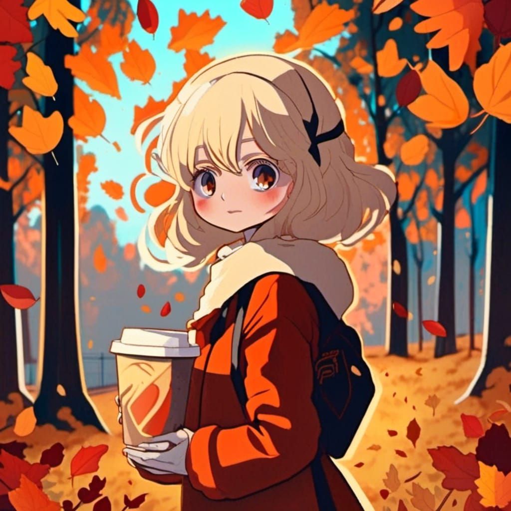 Chibi Girl at Tim Hortons in Autumn Anime Style