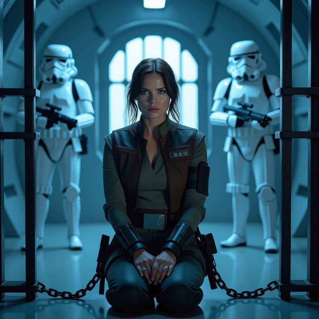 Jyn Erso Captured in Imperial Cell, Hyperrealistic Digital P...