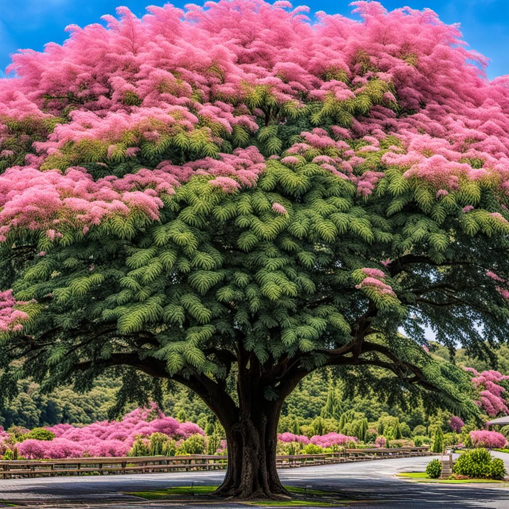 Pink Mimosa Tree in Full Bloom