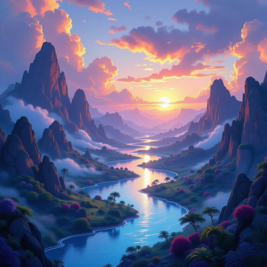 Fantastical Landscape Matte Painting in Deep Colors