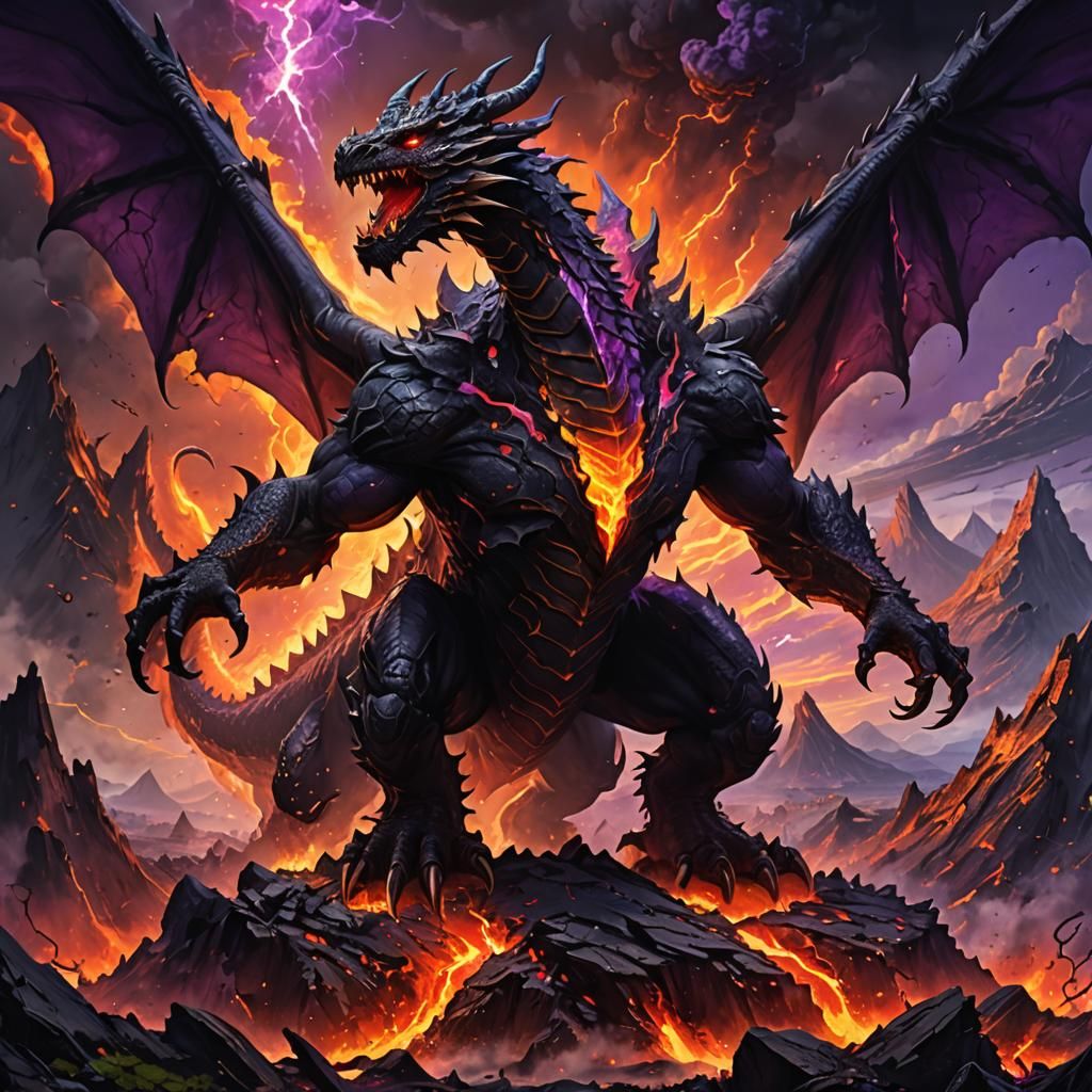 Colossal Demon Dragon Over Volcanic Landscape