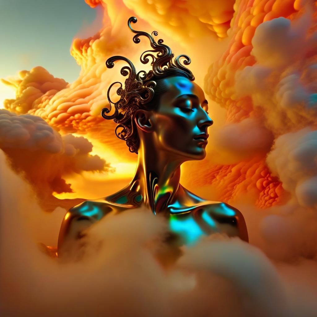 Mystical Being Surrounded by Swirling Elemental Forces