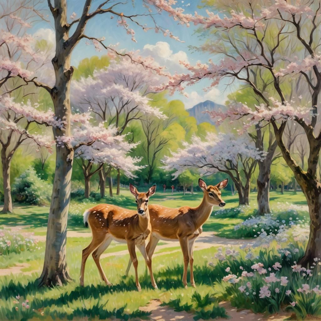 Doe at School Entrance in Impressionist Style