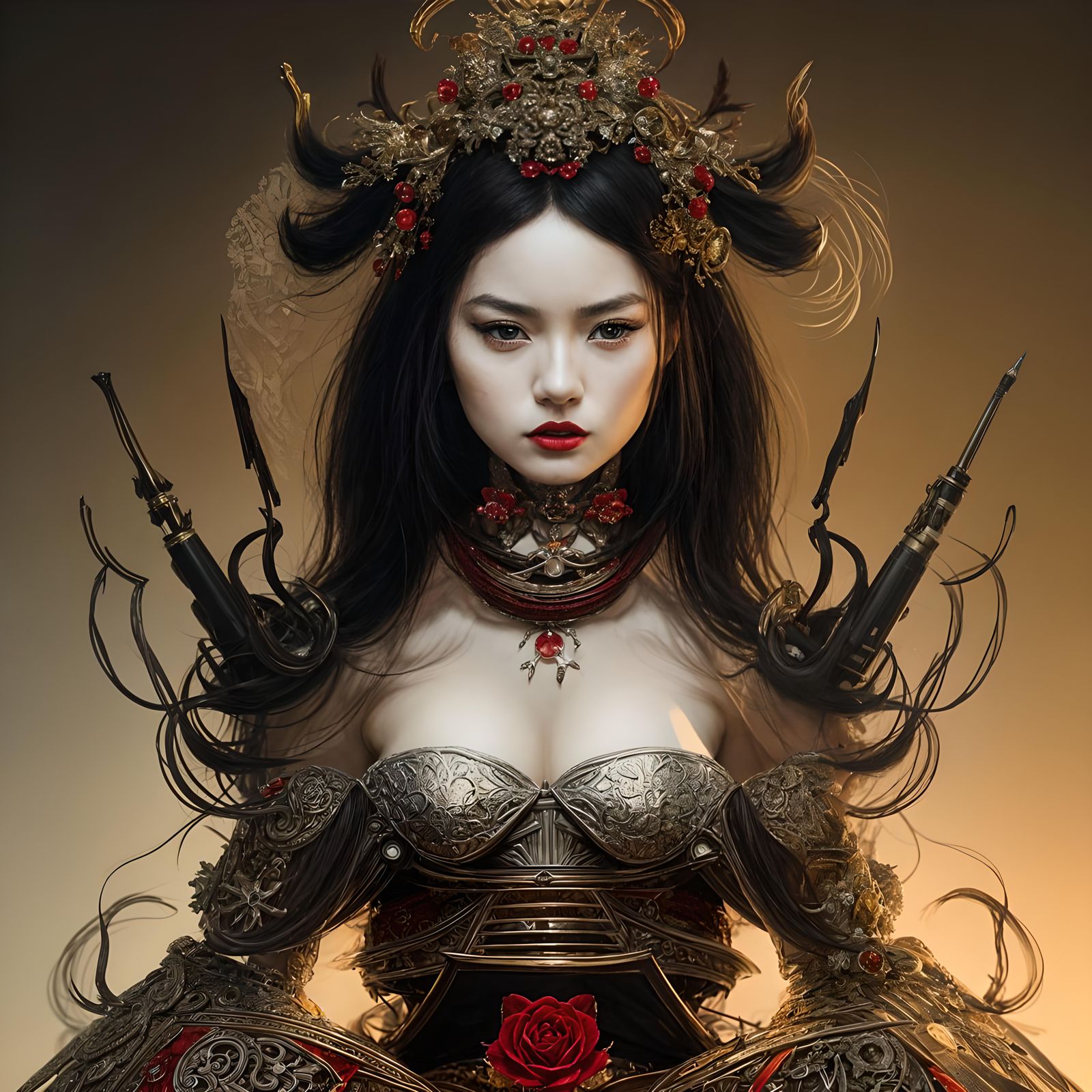 Asian Geisha Warrior in Hyper-Realistic Digital Art