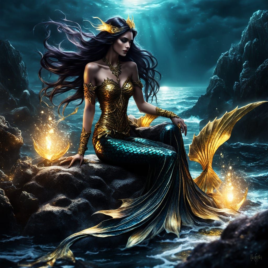 Gothic Mermaid Shimmers in Moonlight: A Dark Fantasy Art