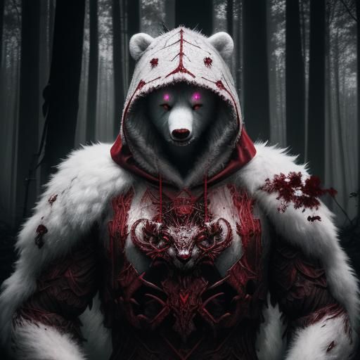 Towering Dark Druid White Bear Monster in Forest Armor