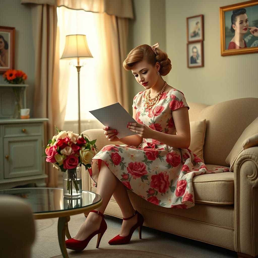 Alluring Housewife Moment in Vintage Elegance
