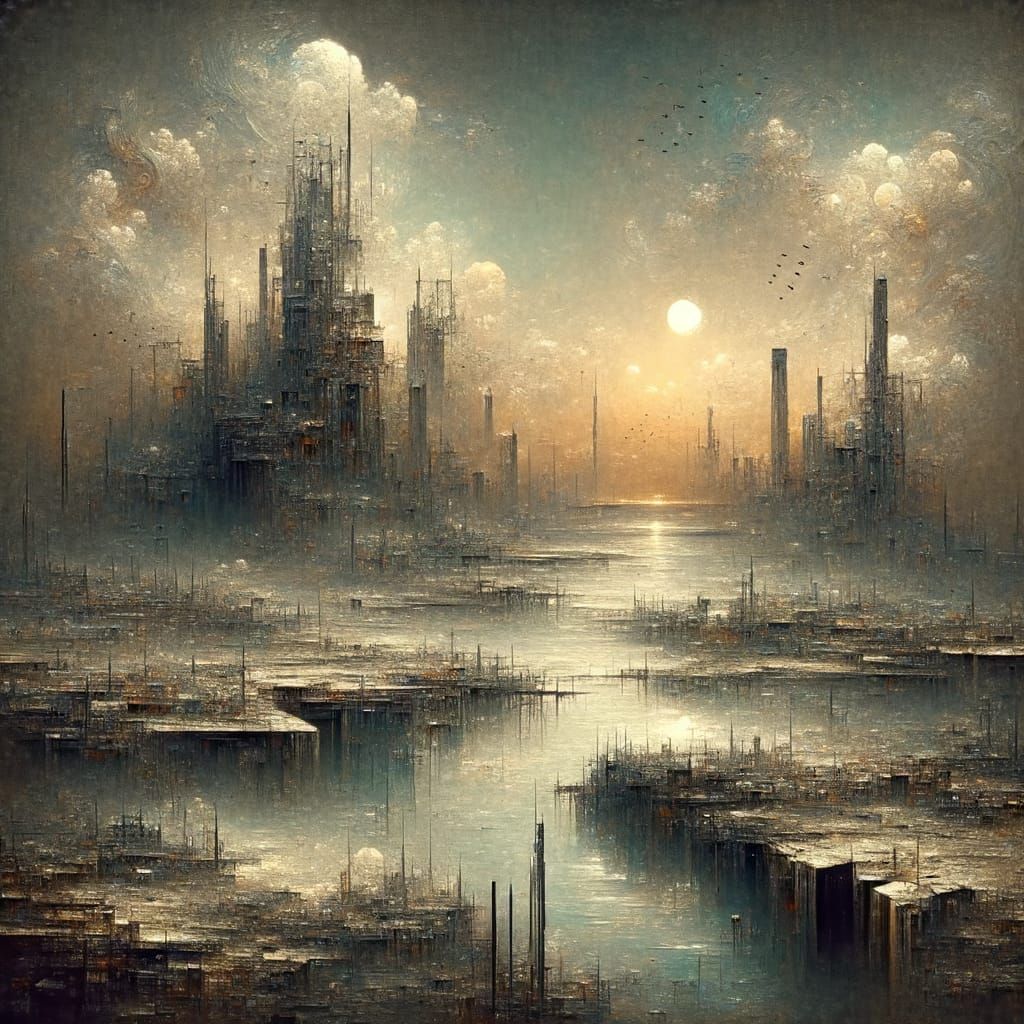 Melancholic Dystopian Landscape in Whimsical Brushwork