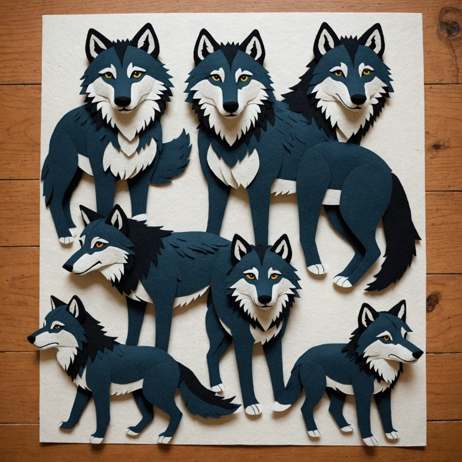 Felted Wolf Pack Art Made From Felt Sheets