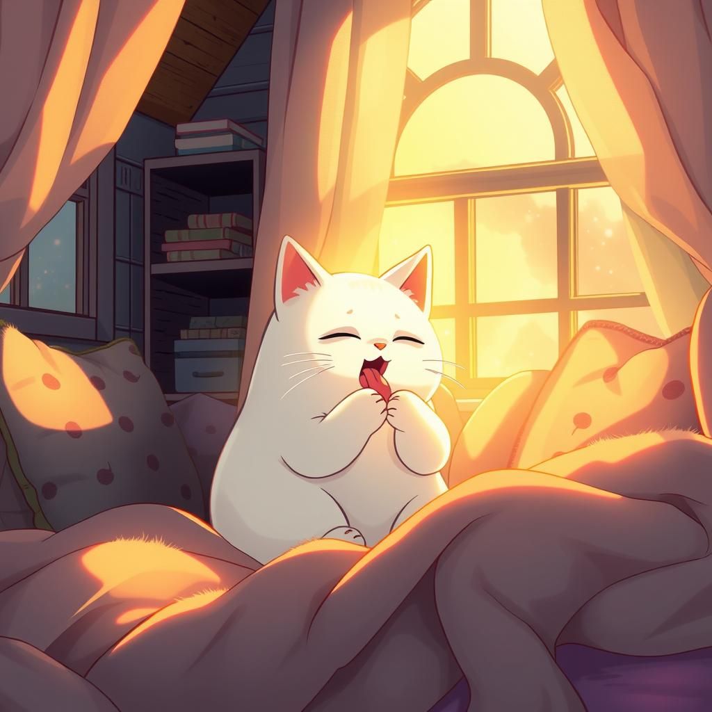 Ethereal Ghost Cat in Sun-Drenched Cozy Home