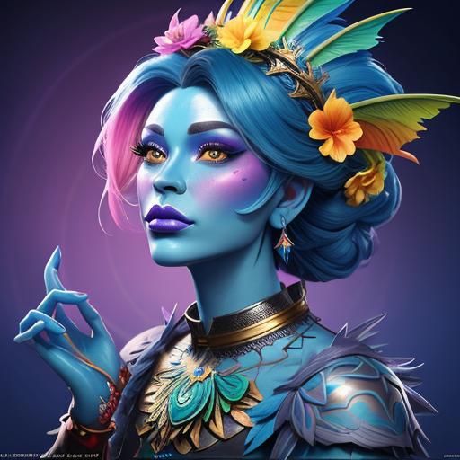 Dragon Woman with Rainbow Skin in 3D Digital Art