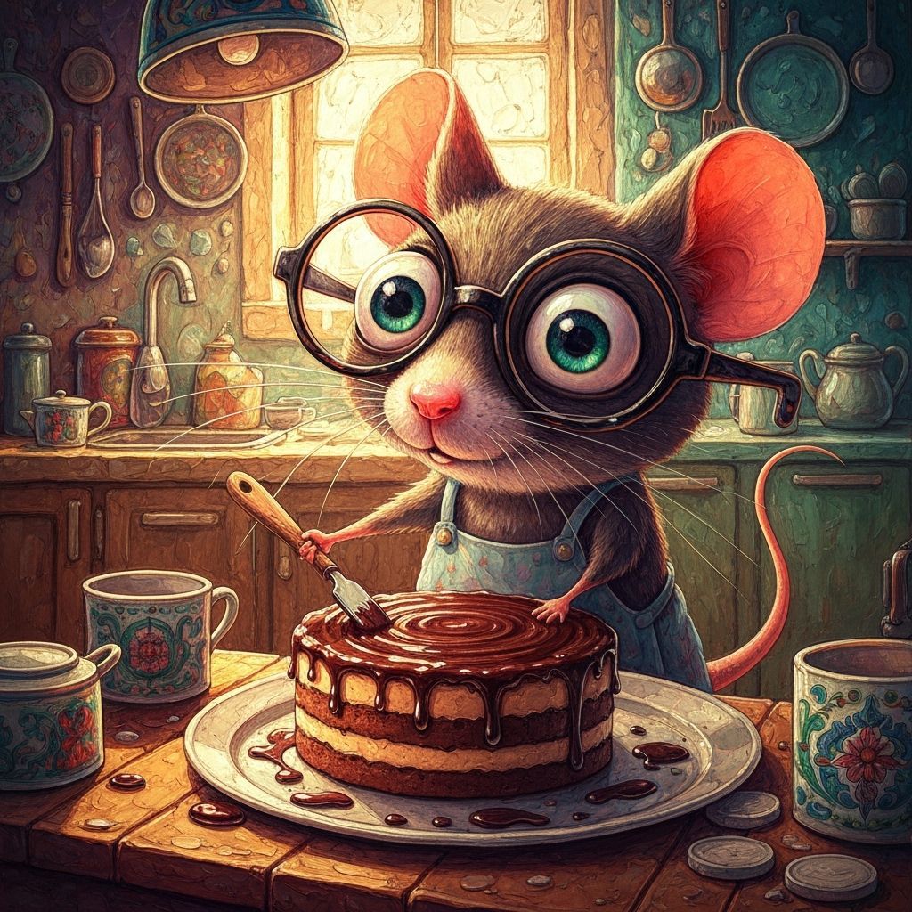 Funny Mouse Baking Chocolate Cake in Detailed Kitchen