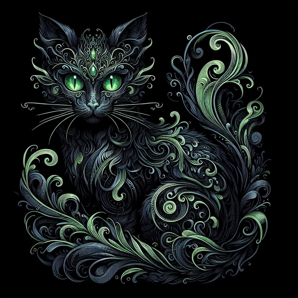 Whimsical Gothic Feline in Victorian Watercolor