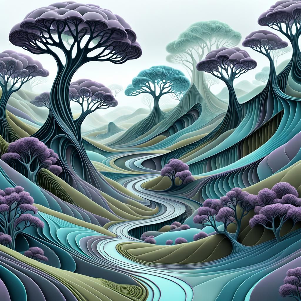 Abstract Fractal Landscape in Muted Vector Art Style
