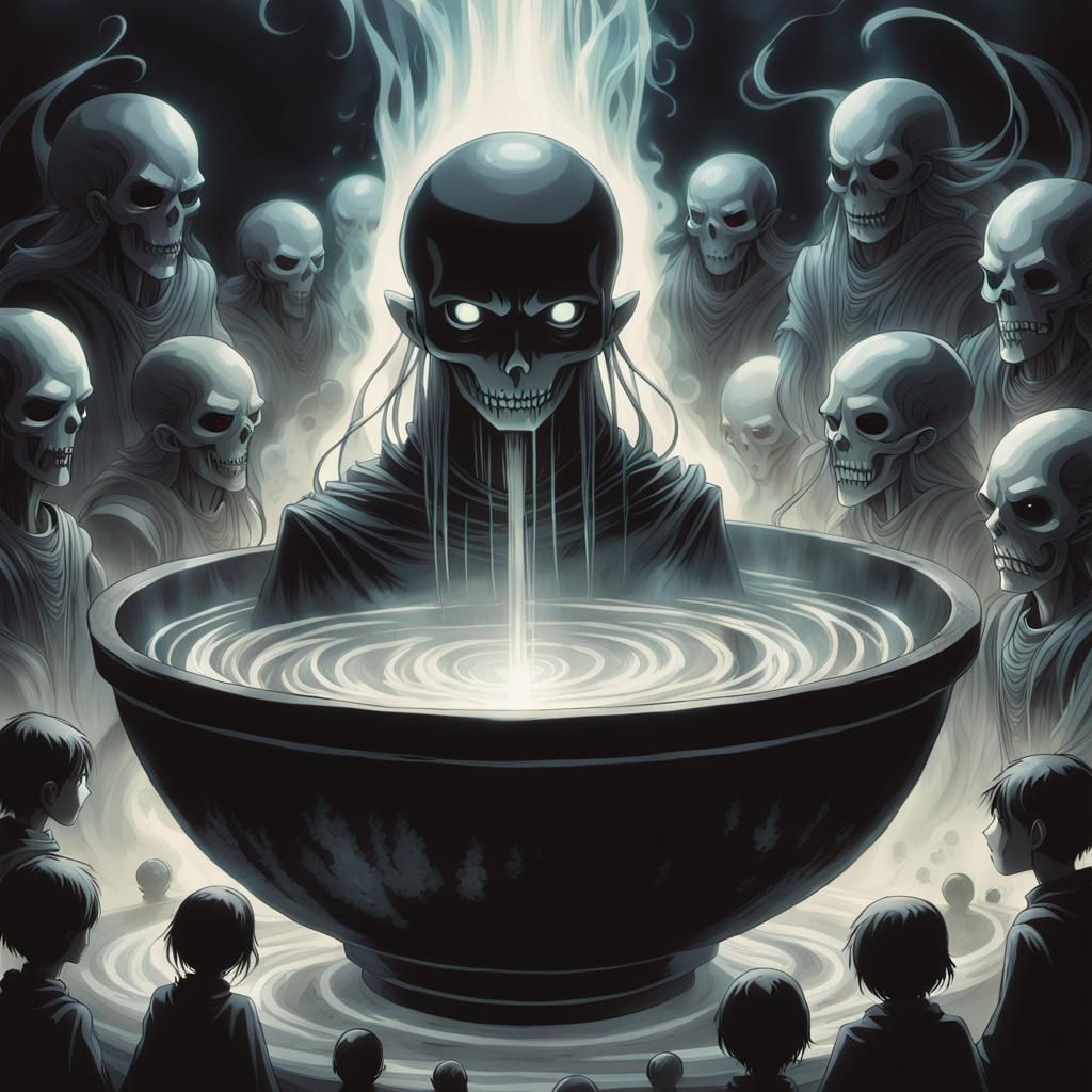 Dark Spirits Engulfing Figures in Anime Style