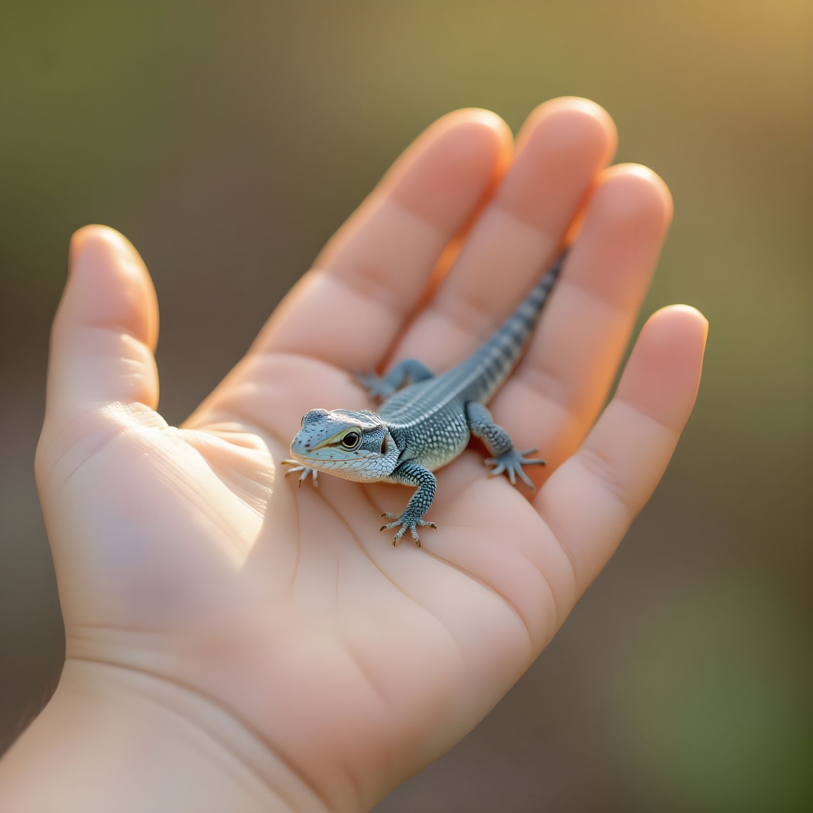 Close-up of Child's Hand With Lizard