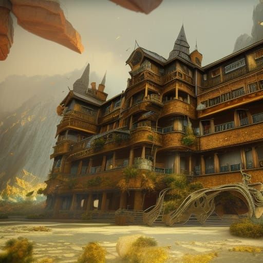 Fantastical Hotel of Nightmares in Detailed Matte Painting